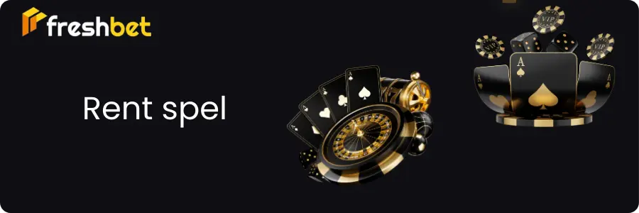 Freshbet casinolobby med roulettehjul, spelkort och VIP-pokermarker på mörk bakgrund